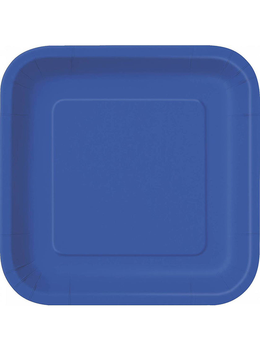 14 assiettes carrées bleu foncé (23 cm) - Gamme couleur unie