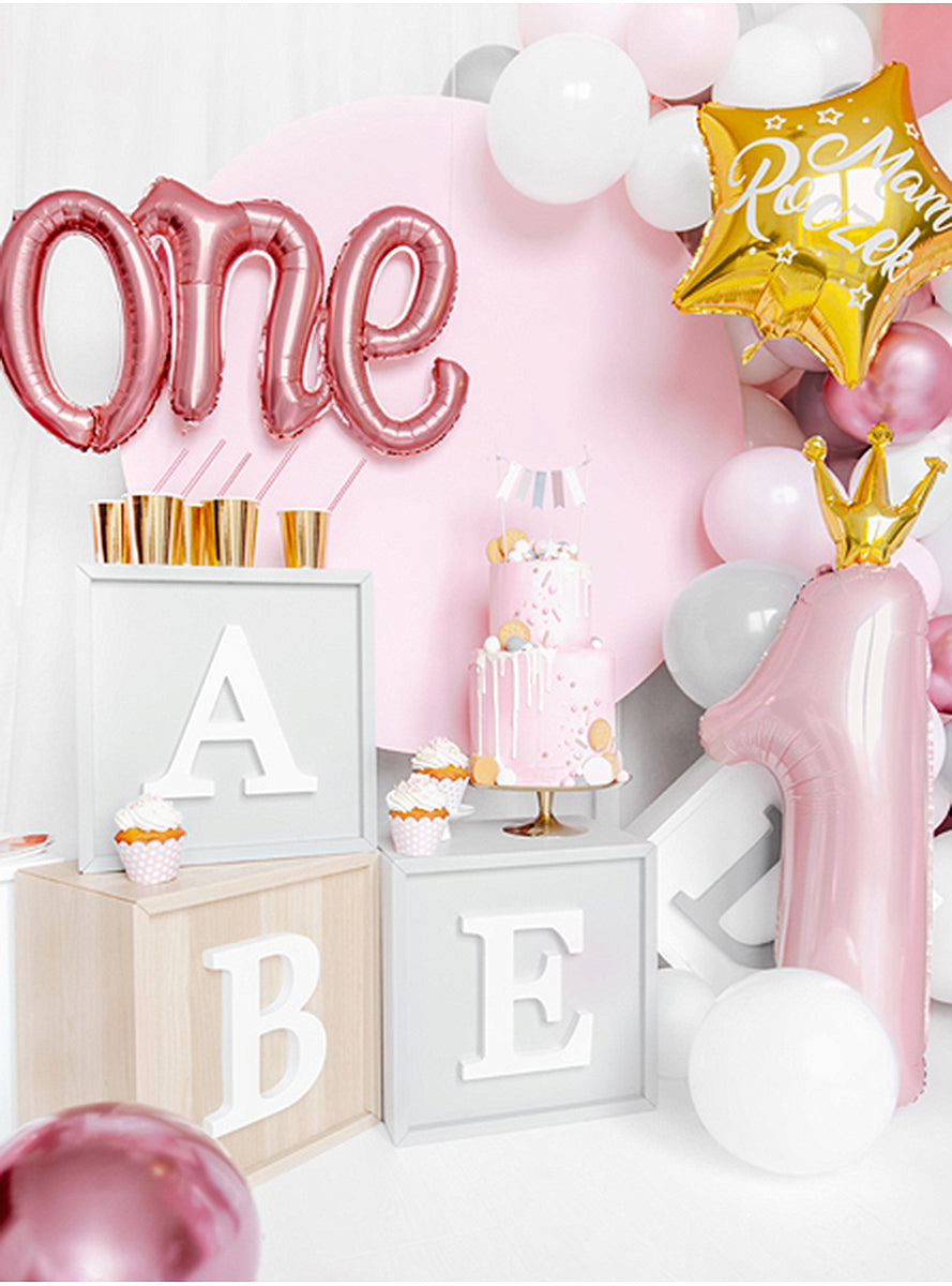 Ballon aluminium premier anniversaire rose