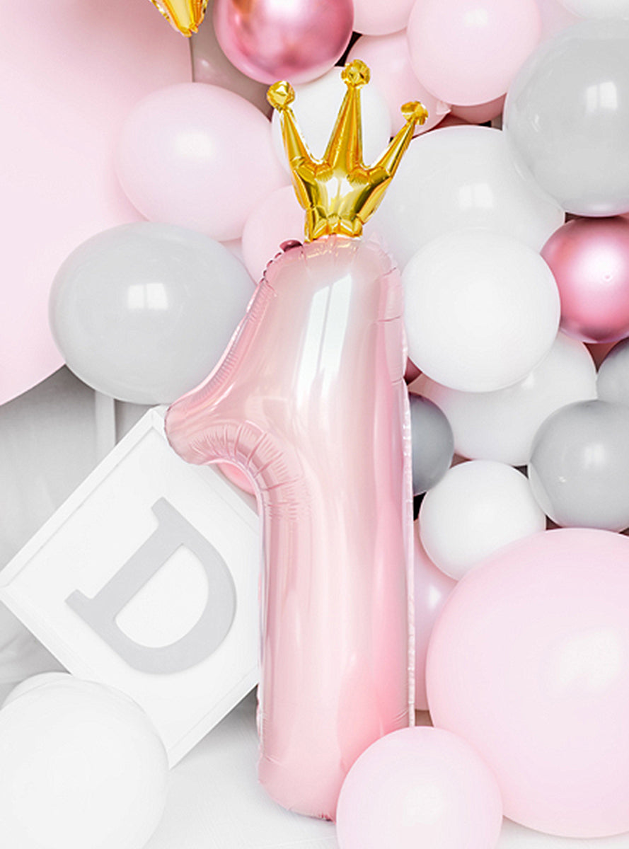 Ballon aluminium premier anniversaire rose