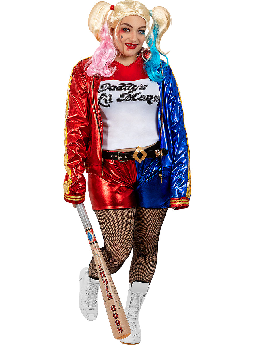Déguisement Harley Quinn femme avec perruque et batte gonflable grande taille - Suicide Squad