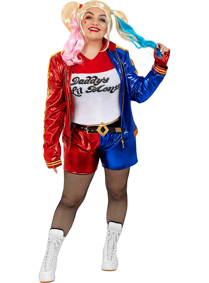 Déguisement Harley Quinn femme avec perruque et batte gonflable grande taille - Suicide Squad