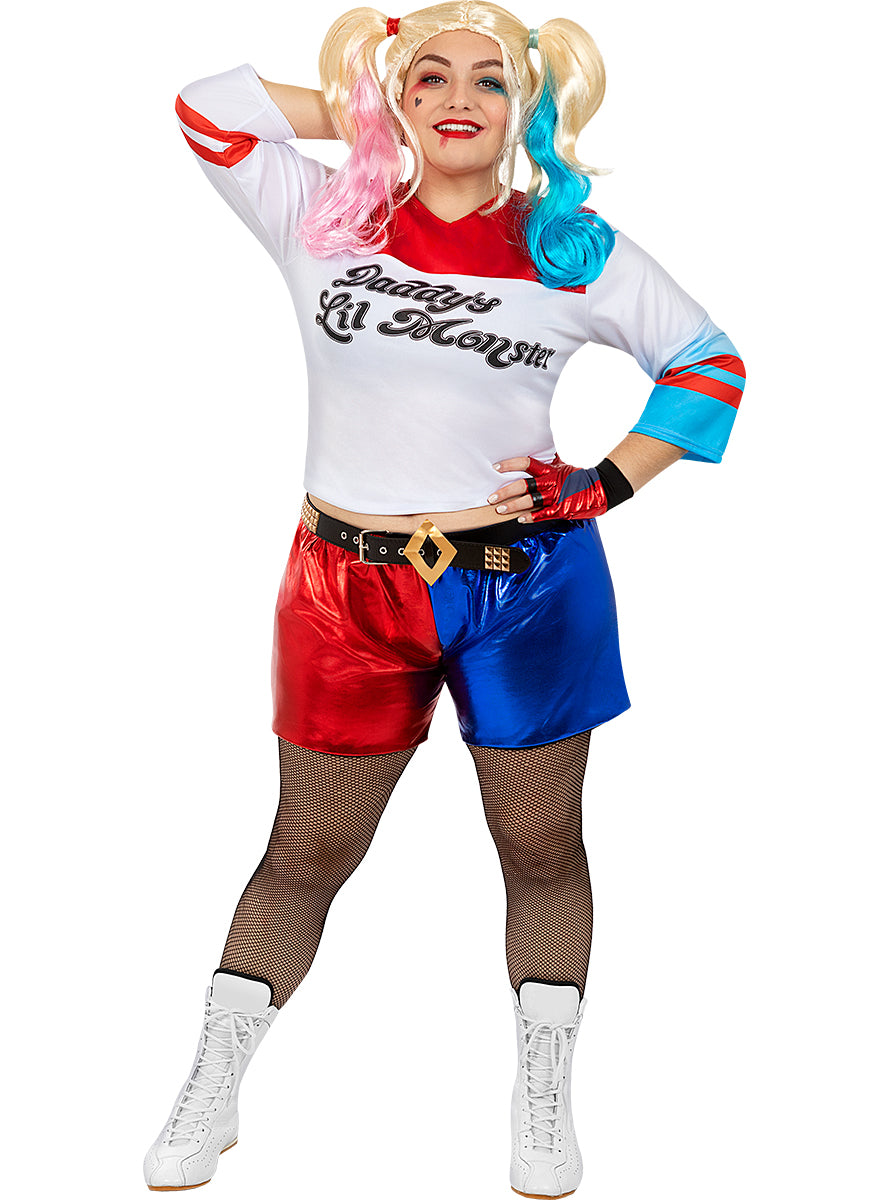 Déguisement Harley Quinn femme avec perruque et batte gonflable grande taille - Suicide Squad