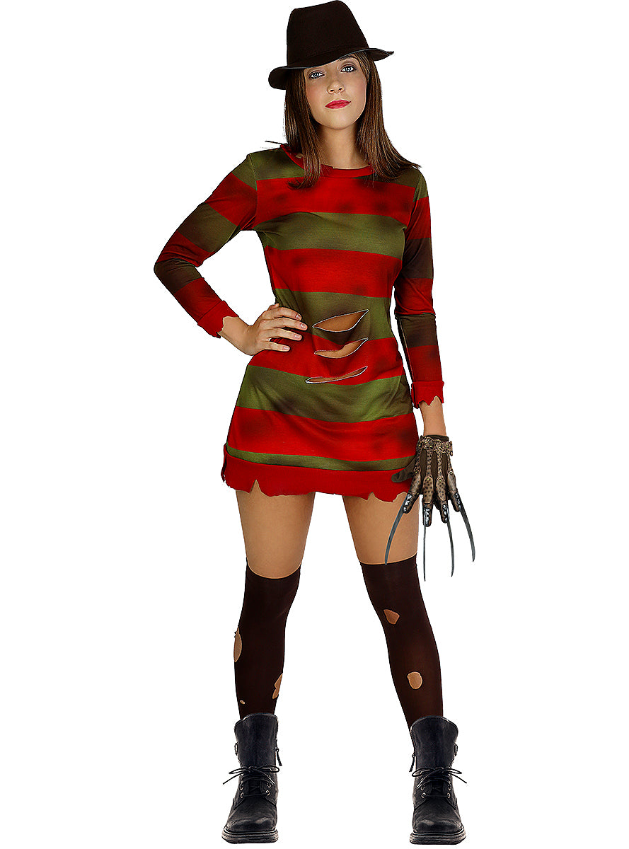 Déguisement Freddy Krueger femme avec chapeau - Les Griffes de la nuit