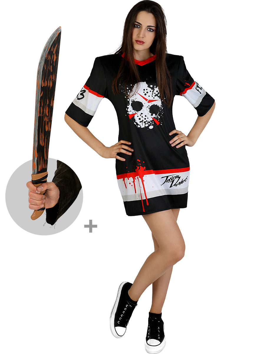Déguisement Jason Vendredi 13 hockey pour femme avec machette