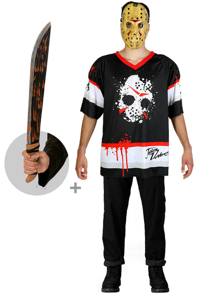 Déguisement de Jason Vendredi 13 hockey pour homme avec machette grande taile