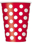 8 gobelets rouges à pois blancs - Gamme couleur unie