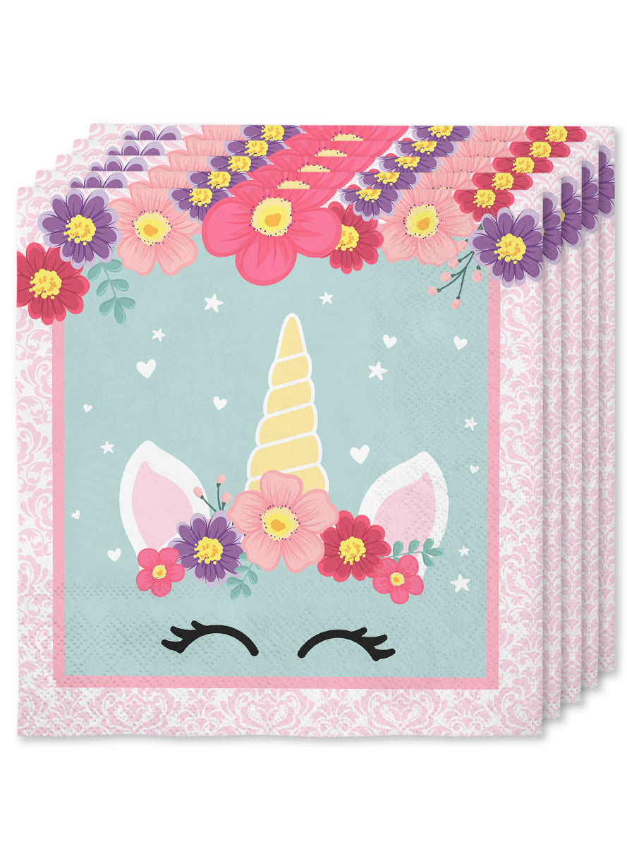 Kit décoration anniversaire licorne 8 personnes - Unicorn Flowers