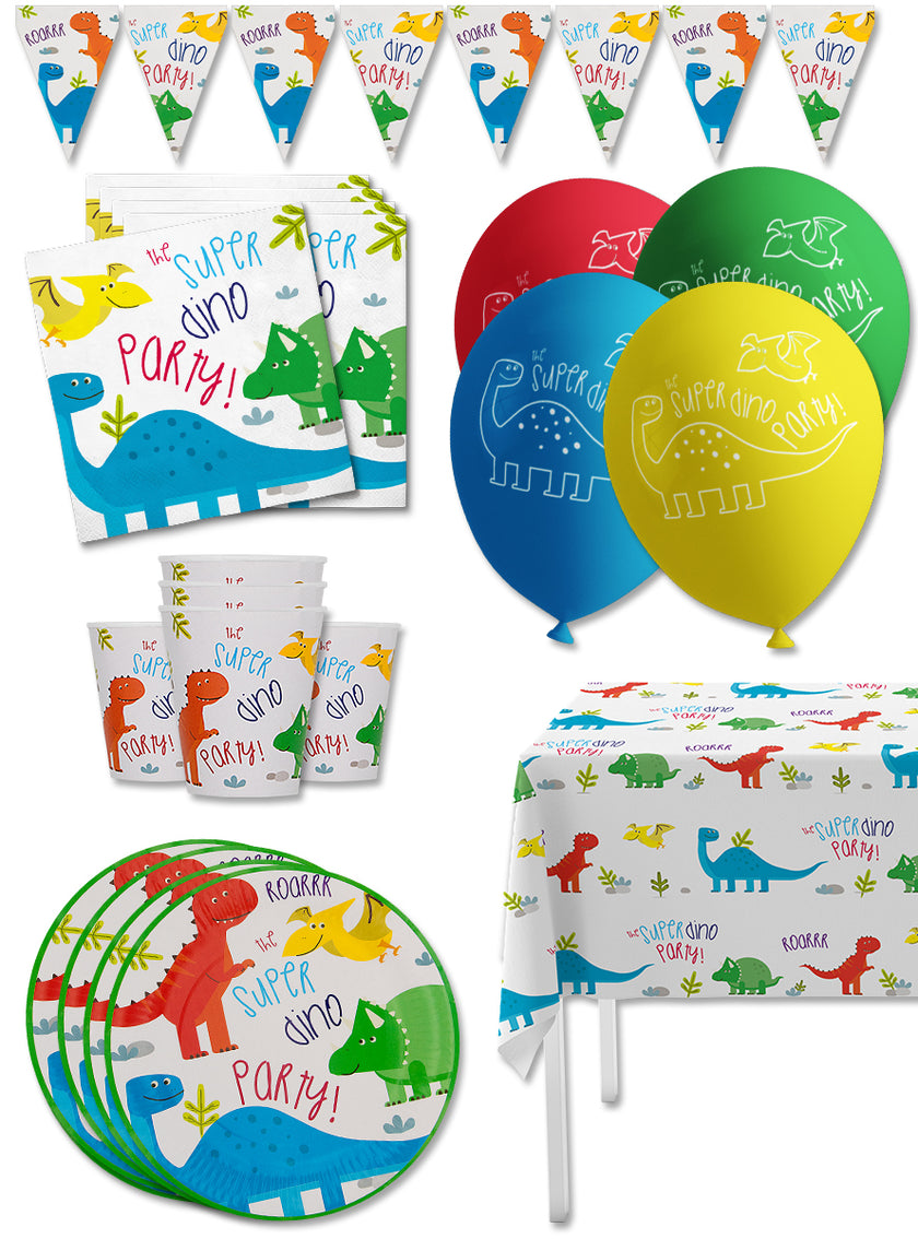 Kit décoration anniversaire dinosaures Premium 8 personnes - Dinosaurs party