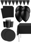 Kit décoration fête noir Premium 8 personnes - Gamme couleur unie