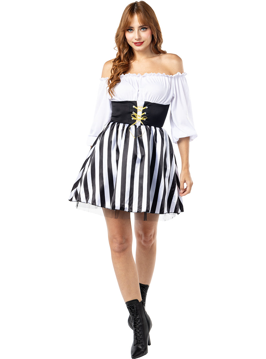 Costume de pirate rayé pour femme - Collection blanche et noire