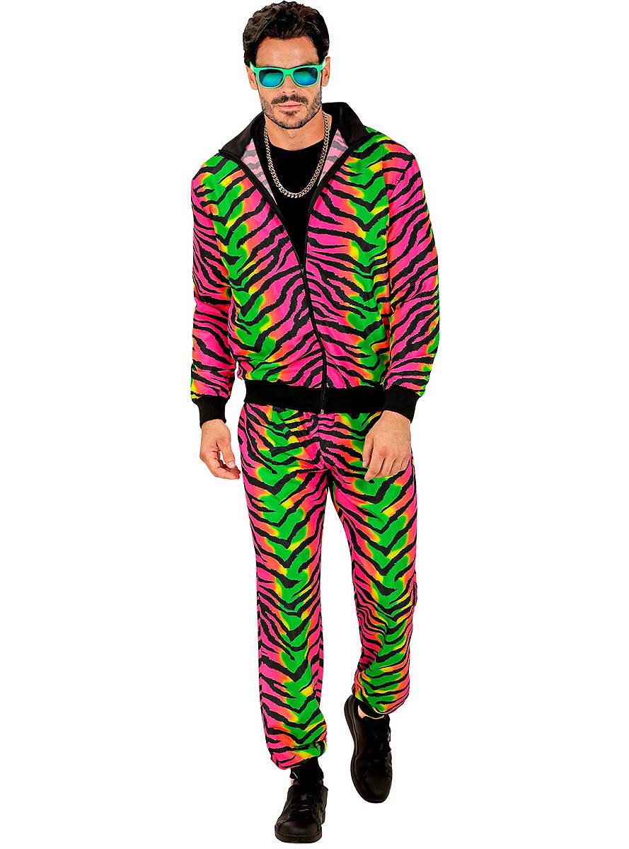 Déguisement survêtement années 80 animal print phosphorescent adulte