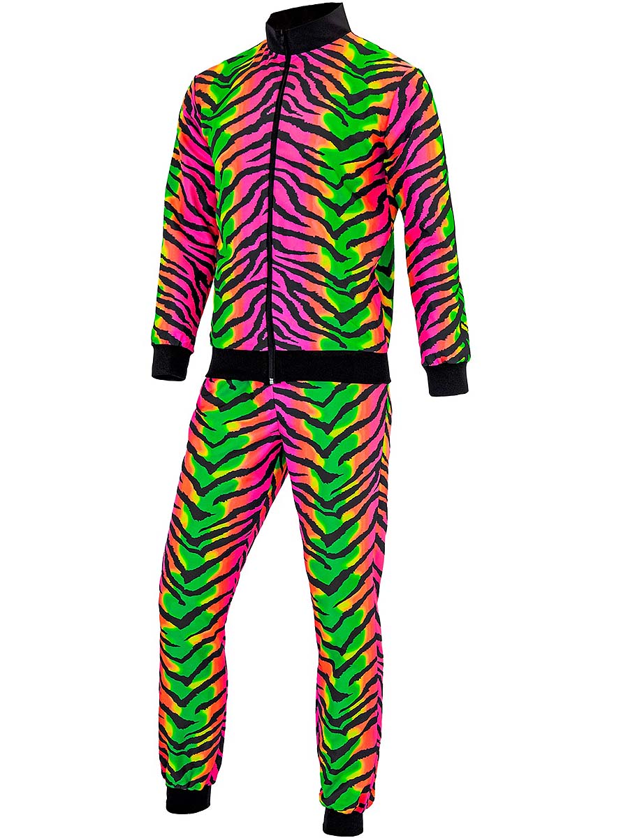 Déguisement survêtement années 80 animal print phosphorescent adulte