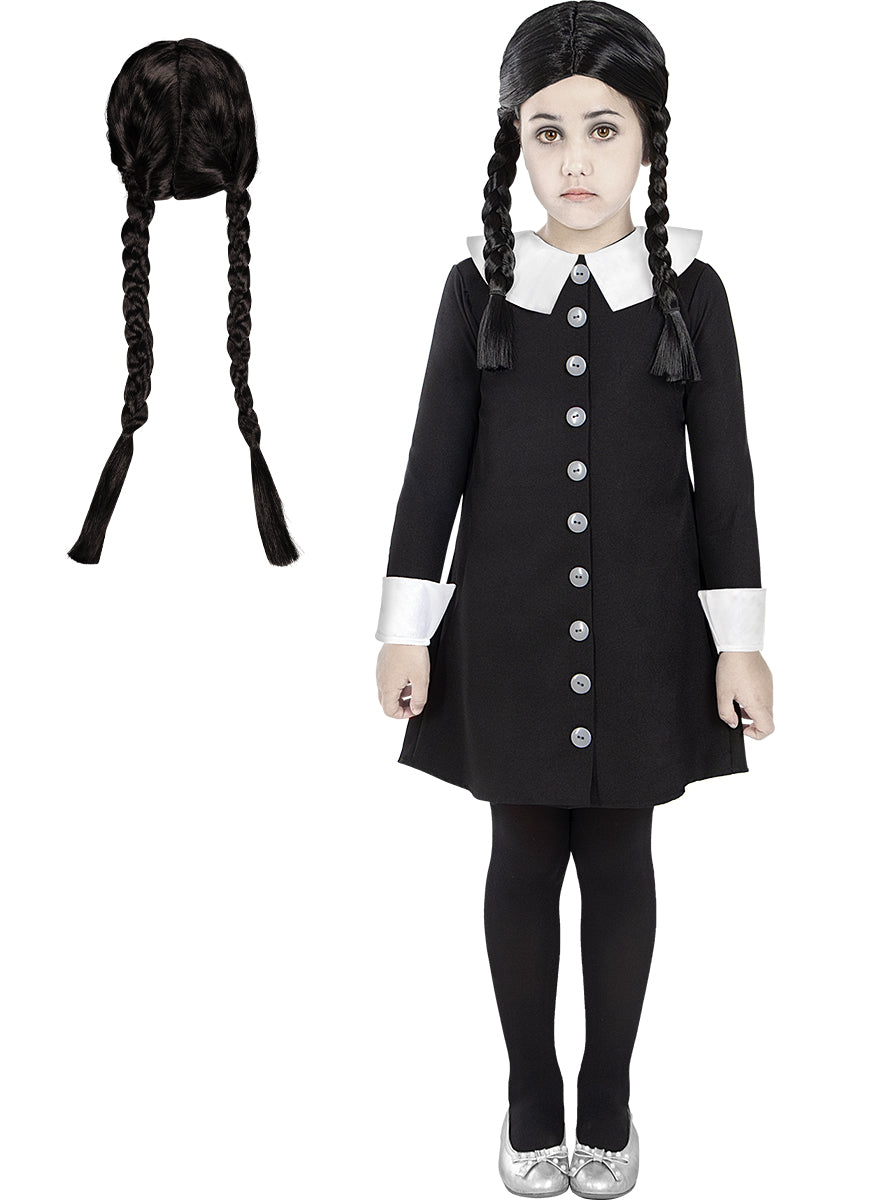 Déguisement Wednesday Addams avec perruque fille - La Famille Addams