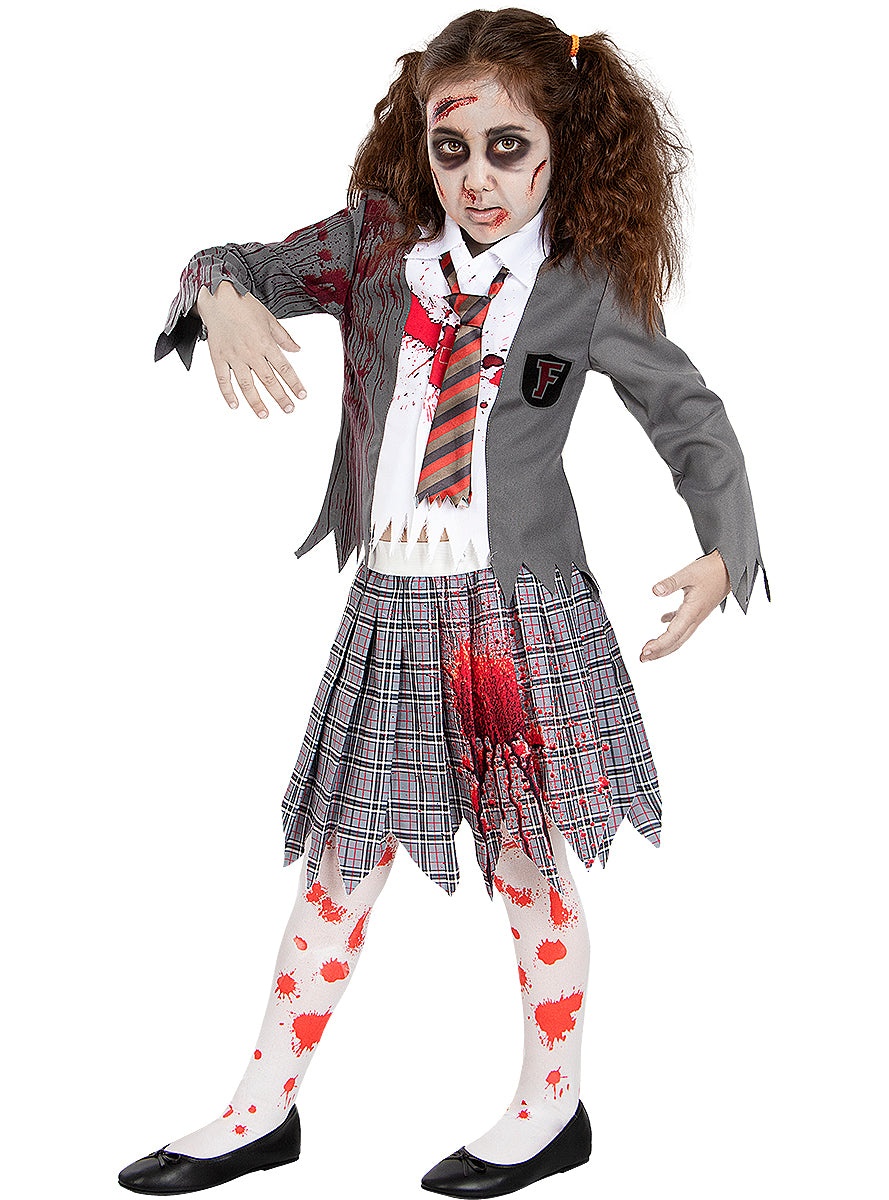 Déguisement d'étudiante zombie avec collants pour fille