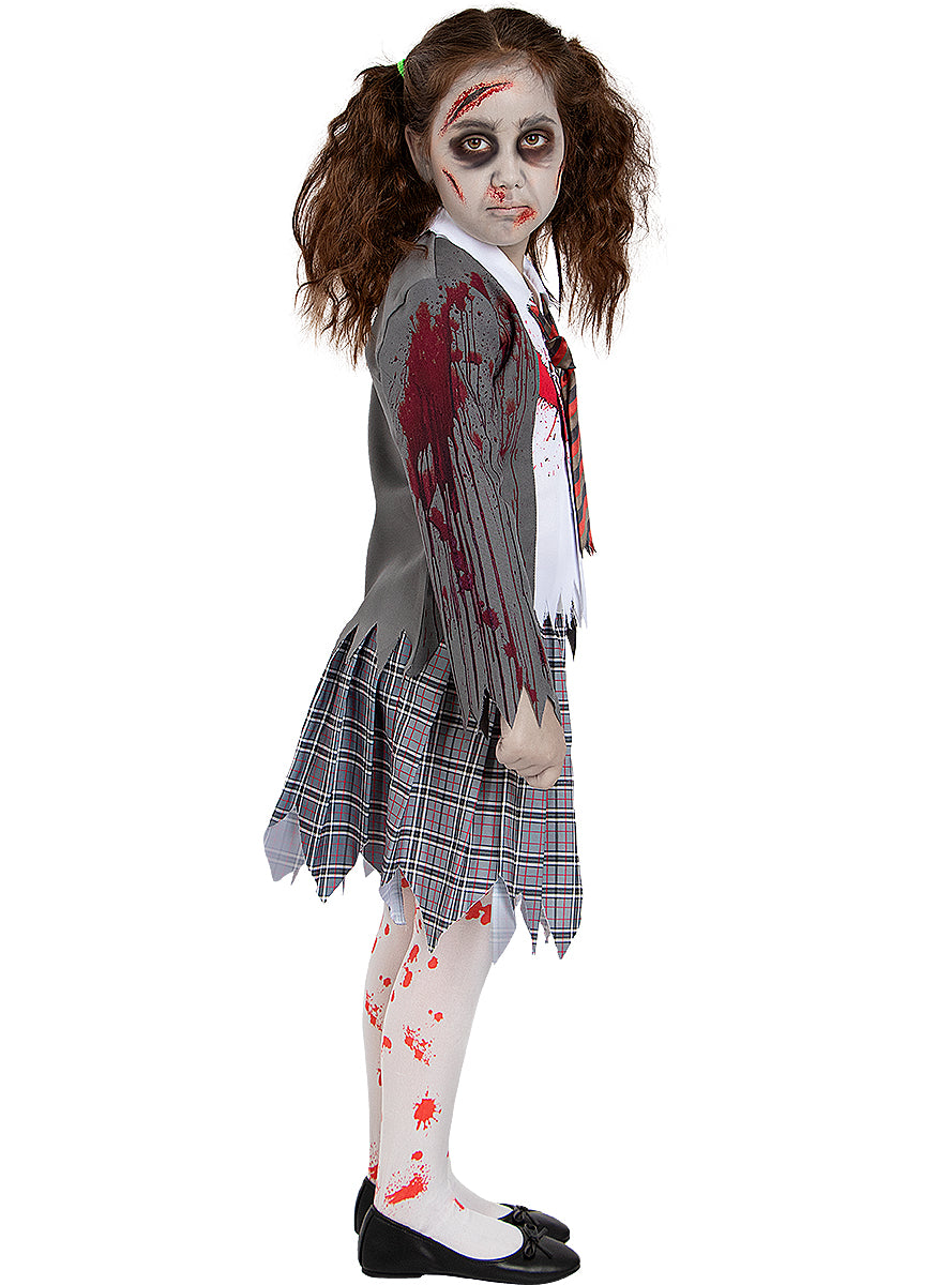 Déguisement d'étudiante zombie avec collants pour fille