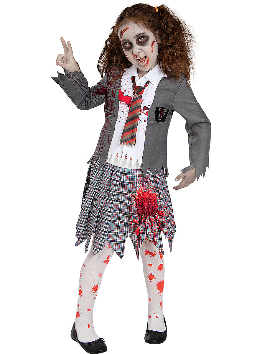 Déguisement d'étudiante zombie avec collants pour fille