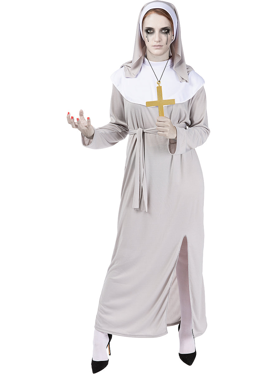 Déguisement de nonne zombie avec croix pour femme grande taille