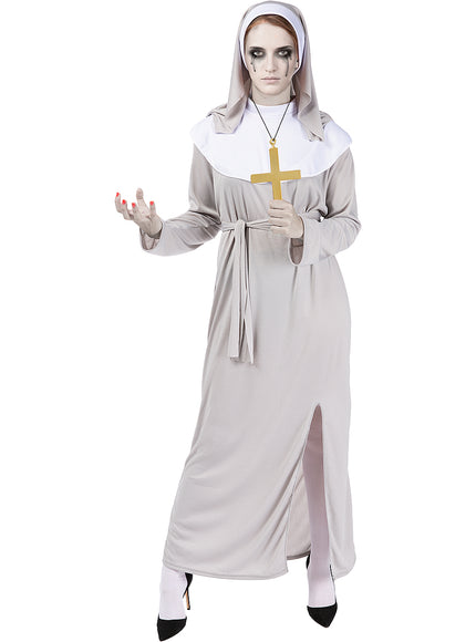 Déguisement de nonne zombie avec croix pour femme grande taille