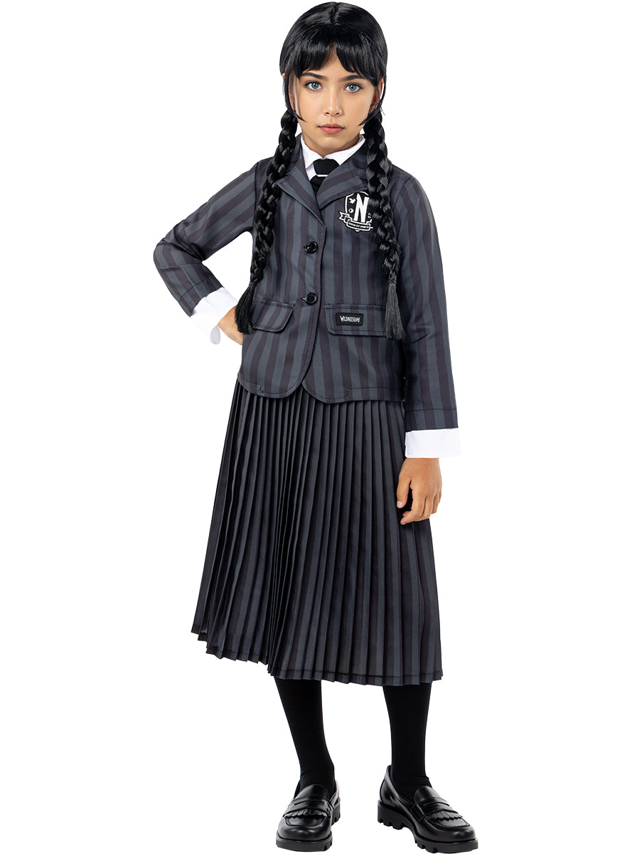 Déguisement uniforme Mercredi Addams avec perruque pour fille - Officiel Netflix