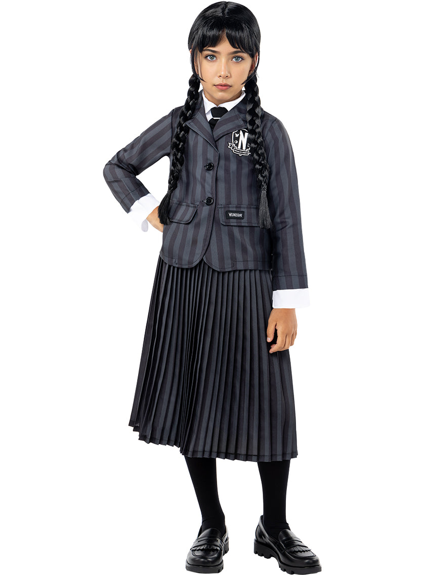 Déguisement uniforme Mercredi Addams avec perruque pour fille - Officiel Netflix