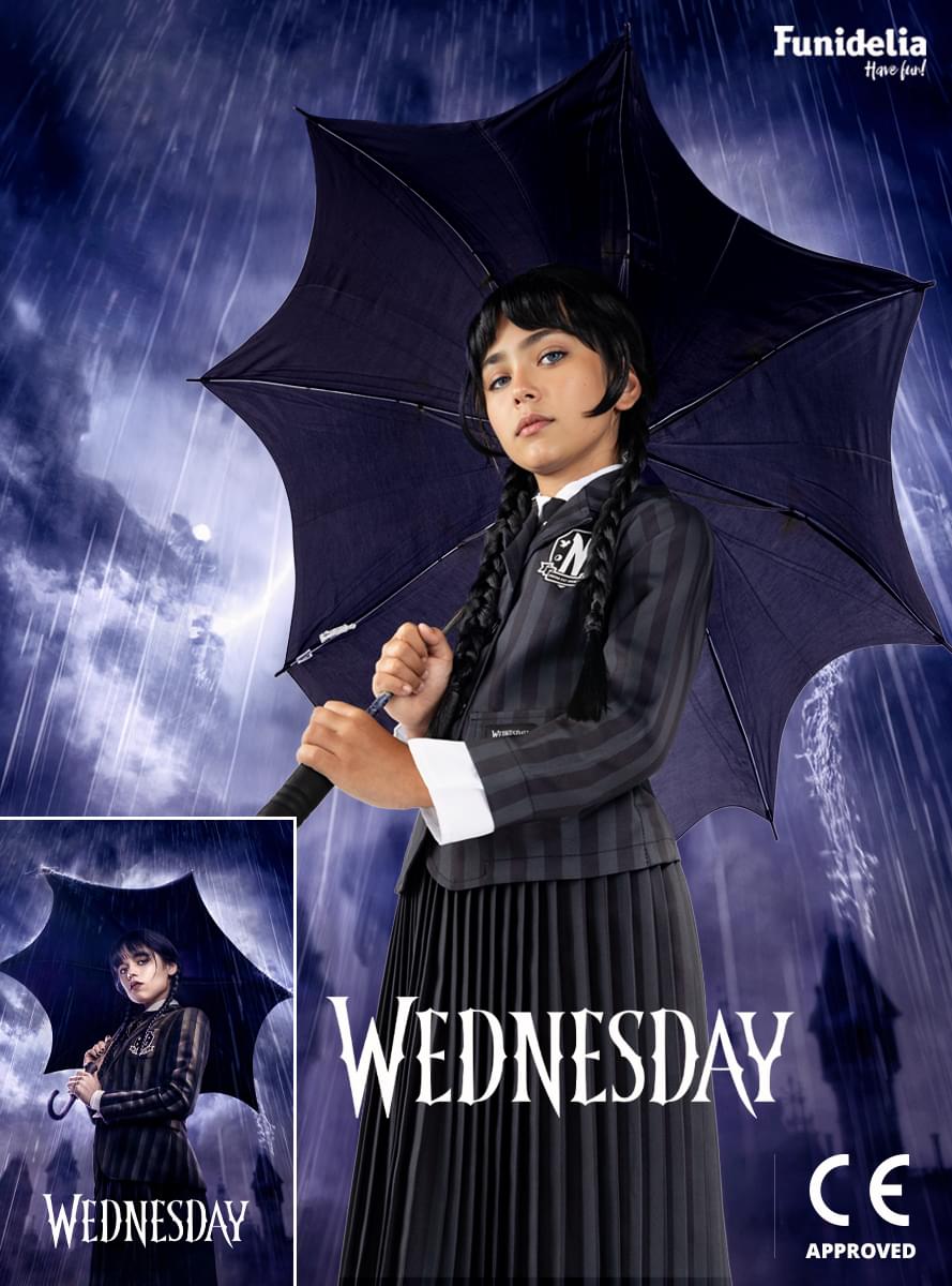 Déguisement uniforme Mercredi Addams avec perruque pour fille - Officiel Netflix
