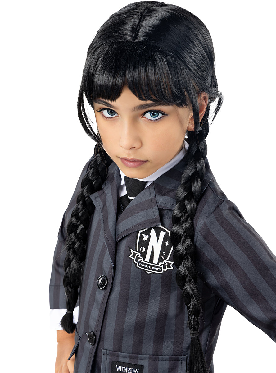 Déguisement uniforme Mercredi Addams avec perruque pour fille - Officiel Netflix
