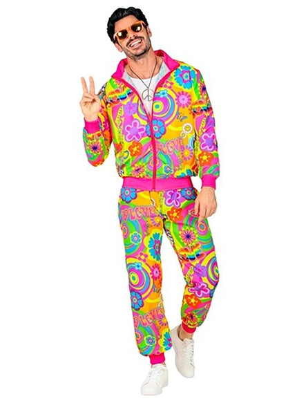 Déguisement de survêtement hippie néon pour adulte