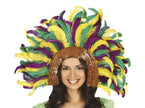 coiffe tiare carnaval de rio à plumes et sequins multicolore