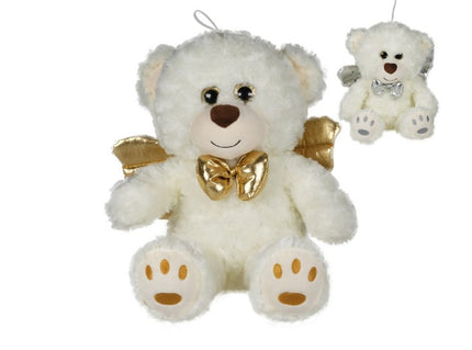 peluche ours assis angelo avec noeud et ailes d'ange mix 30cm