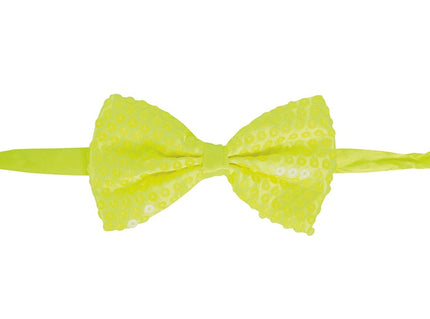 noeud papillon à sequins néon fluo jaune 13x7cm