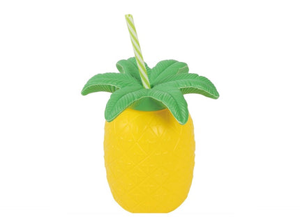 coupe cocktail hawaï ananas jaune avec paille et feuilles 16cm