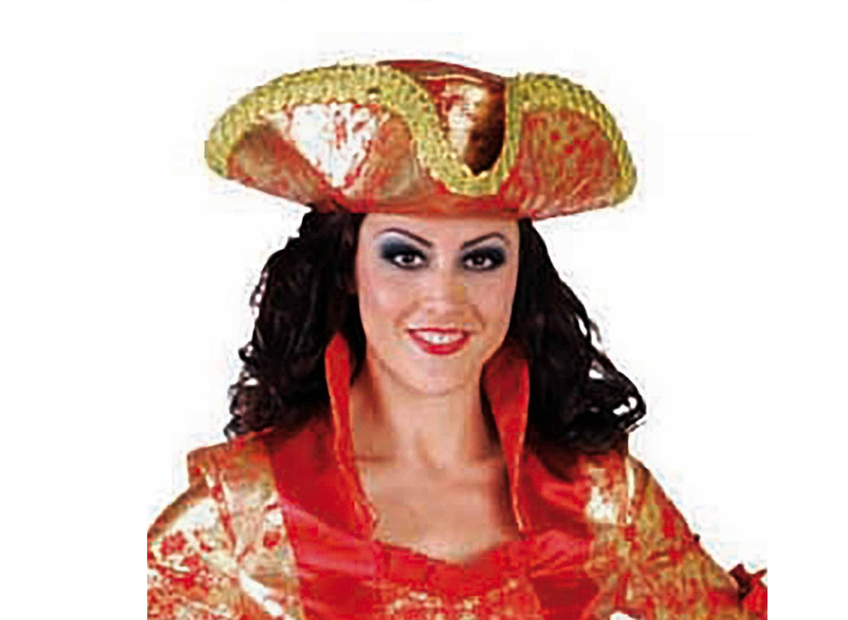 chapeau tricorne rouge galon or luxe