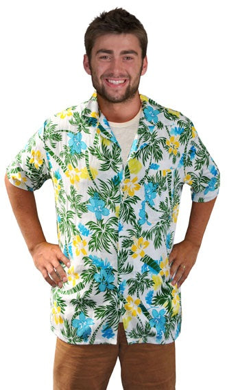 chemise tahiti hawaï beige & bleu