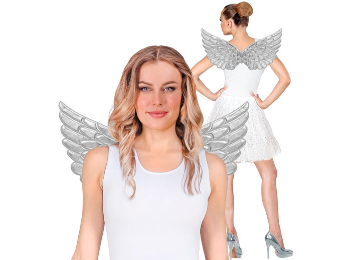 ailes d'ange tissu synthtique argent 57x26cm