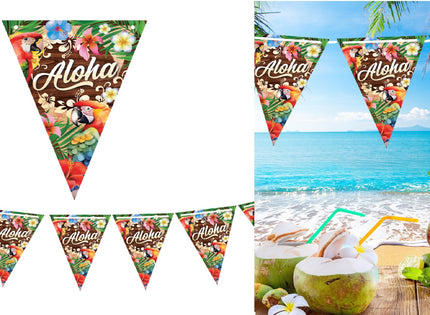 guirlande 10 fanions 30x20cm motif aloha 3m