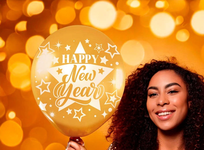 lot de 10 ballons de fête happy new year or 30cm