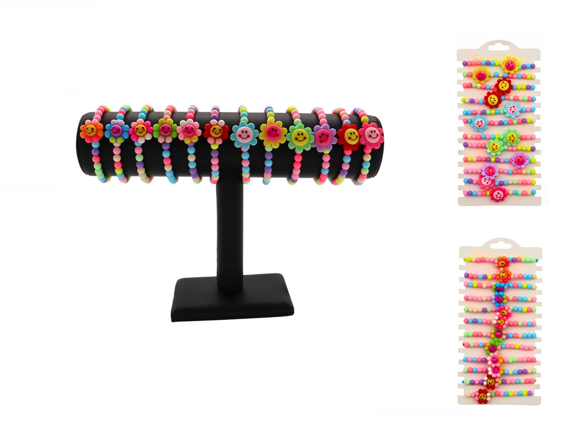 1x lot de 12 bracelets fantaisie fleur avec perles mix 16cm