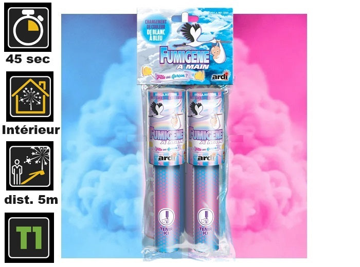 1x lot de 2 fumigènes à main changement blanc à bleu t1 45s