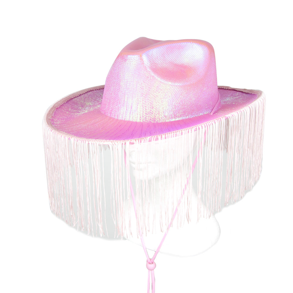 CHAPEAU DE COWBOY ROSE IRISE AVEC FRANGES
