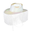 CHAPEAU DE COWBOY BLANC IRISE AVEC FRANGES