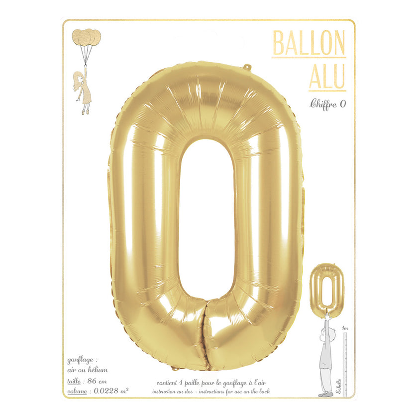 BALLON MYLAR CHIFFRE 0 OR 86CM