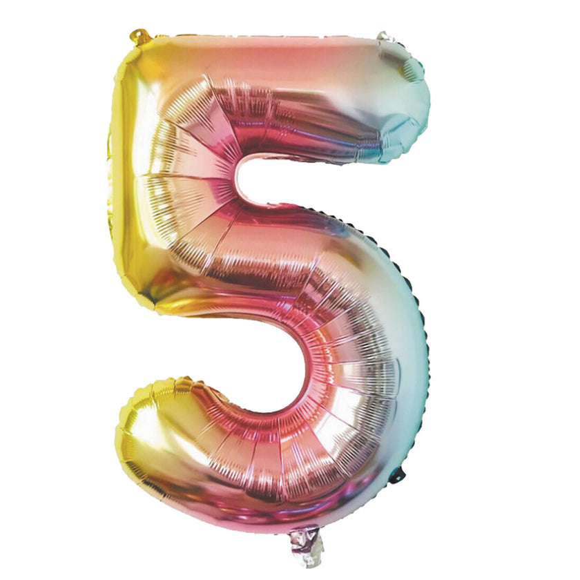 BALLON MYLAR CHIFFRE 5 IRISE PASTEL 36CM