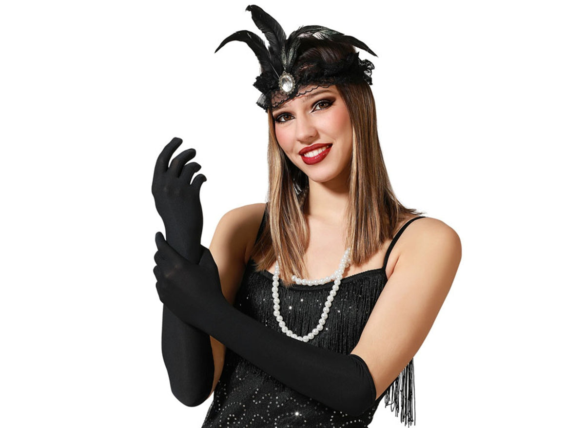 paire de gants lisses longs noir 40cm