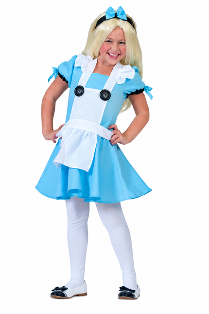 Déguisement enfant Alice LP bleu et blanc, vue complète sur fond blanc