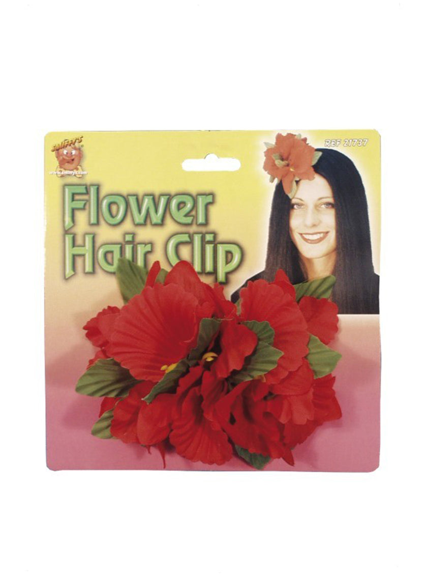 Pince à cheveux avec une fleure hawaïenne rouge