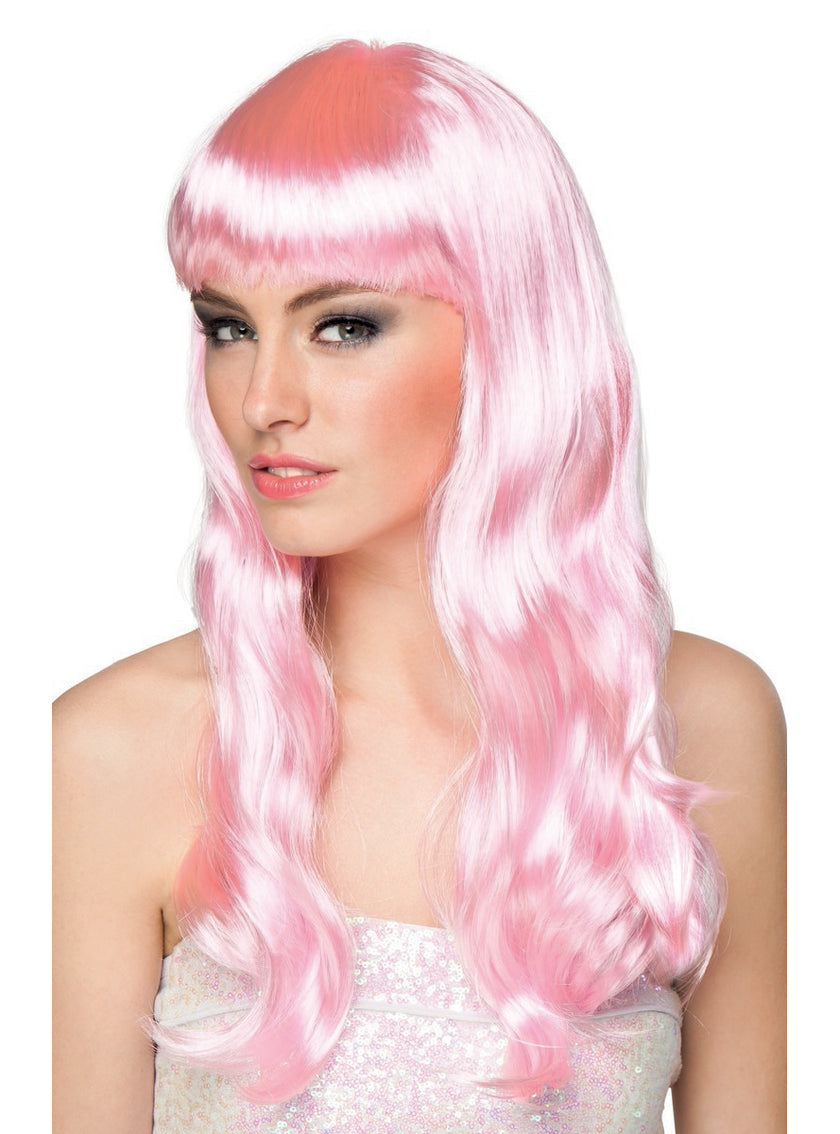 Perruque rose avec frange femme