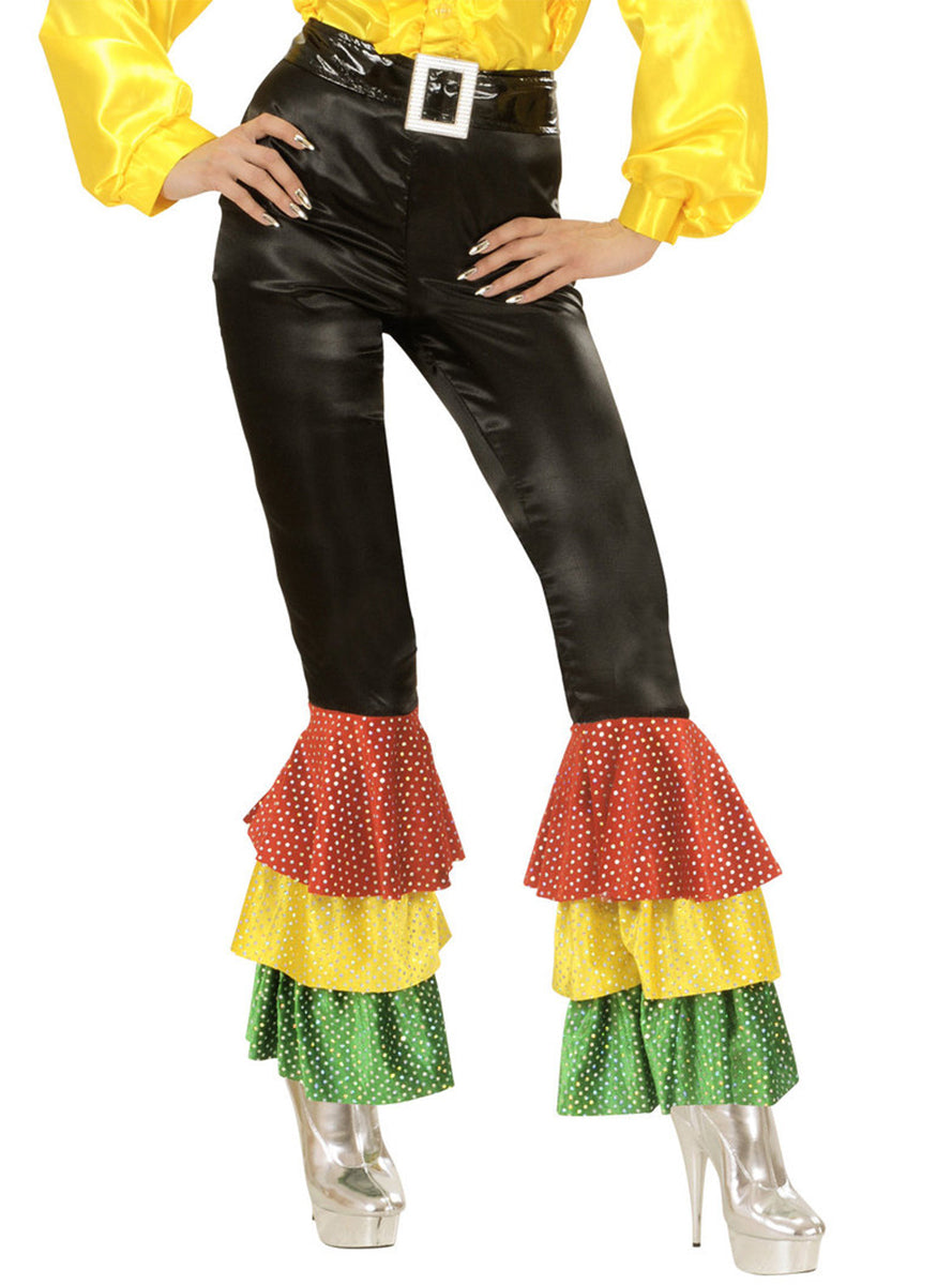 Pantalon noir satin à paillettes femme