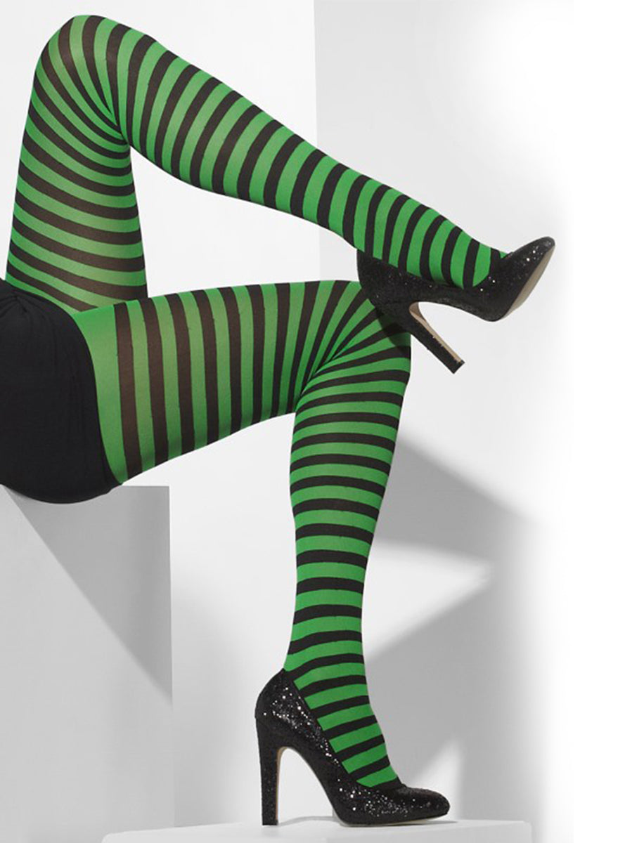 Collants rayés vert foncé et noir
