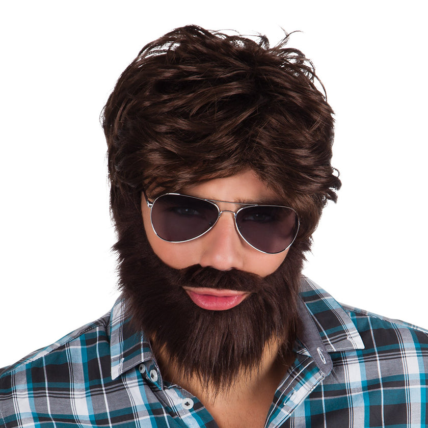 Perruque et barbe fêtard homme
