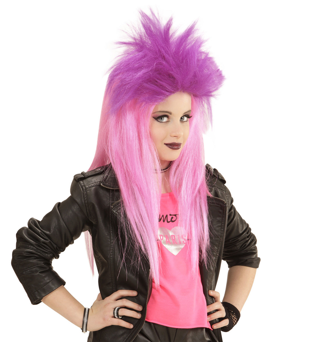 Perruque punk rose fluorescente fille